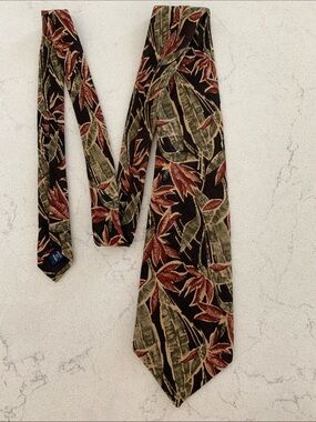 Polo by Ralph Lauren Brown, Olive & Rust Leaf-Pattern Silk Tie